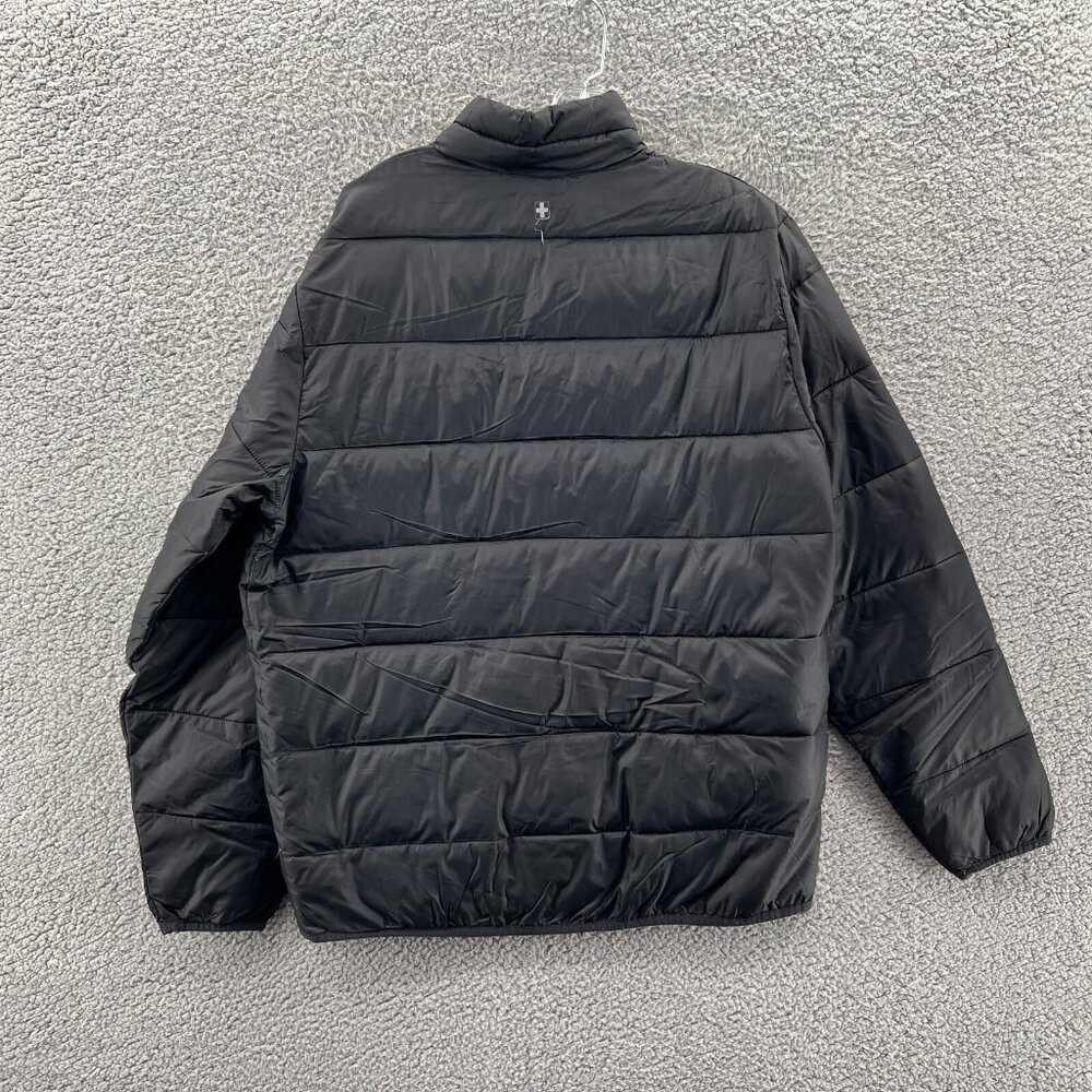 Swiss Tech Puffer Jacket Mens Medium Packable Full Zip Black Hiking Outdoors Cam - Picture 2 of 9